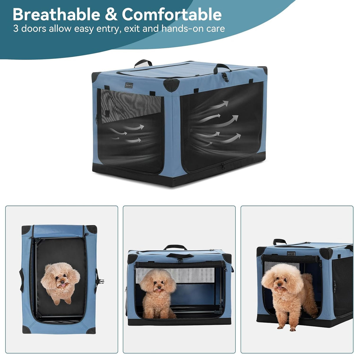 PETSFIT 36" Soft Portable Dog Crate - 26.0"L x 19.0"W x 18.0"H / Blue - image 3