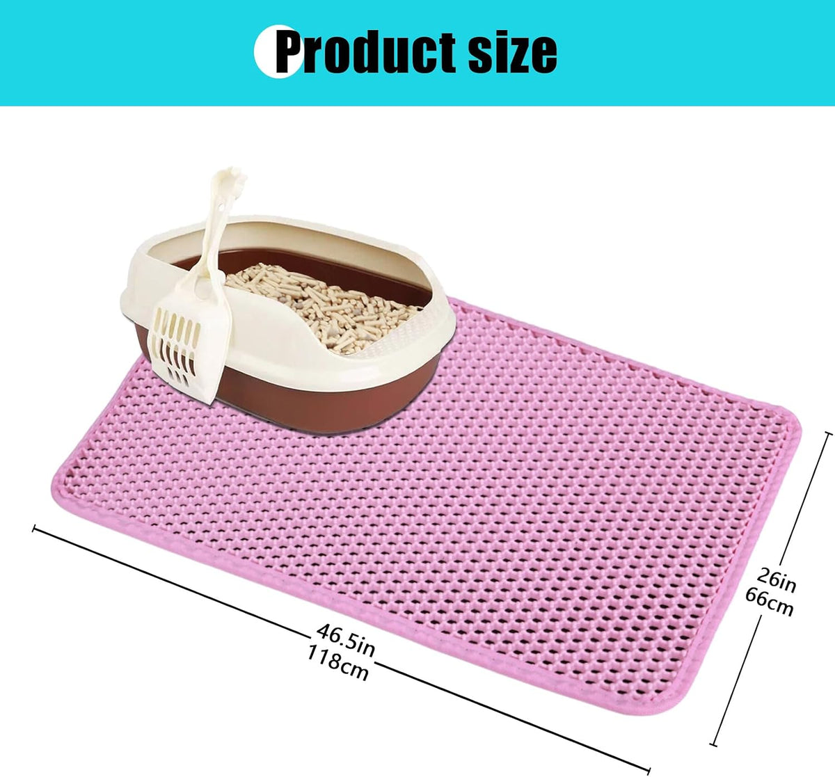 Cat Litter Mat 35"x24", Double Layer Waterproof Litterbox Mat - 26" x 46.5" / Pink - image 2