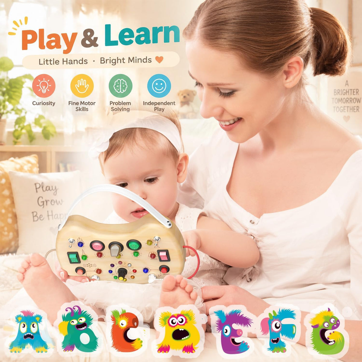 UdoUto Montessori Wooden Busy Board for Toddlers with LED Lights - Busy Board - image 4