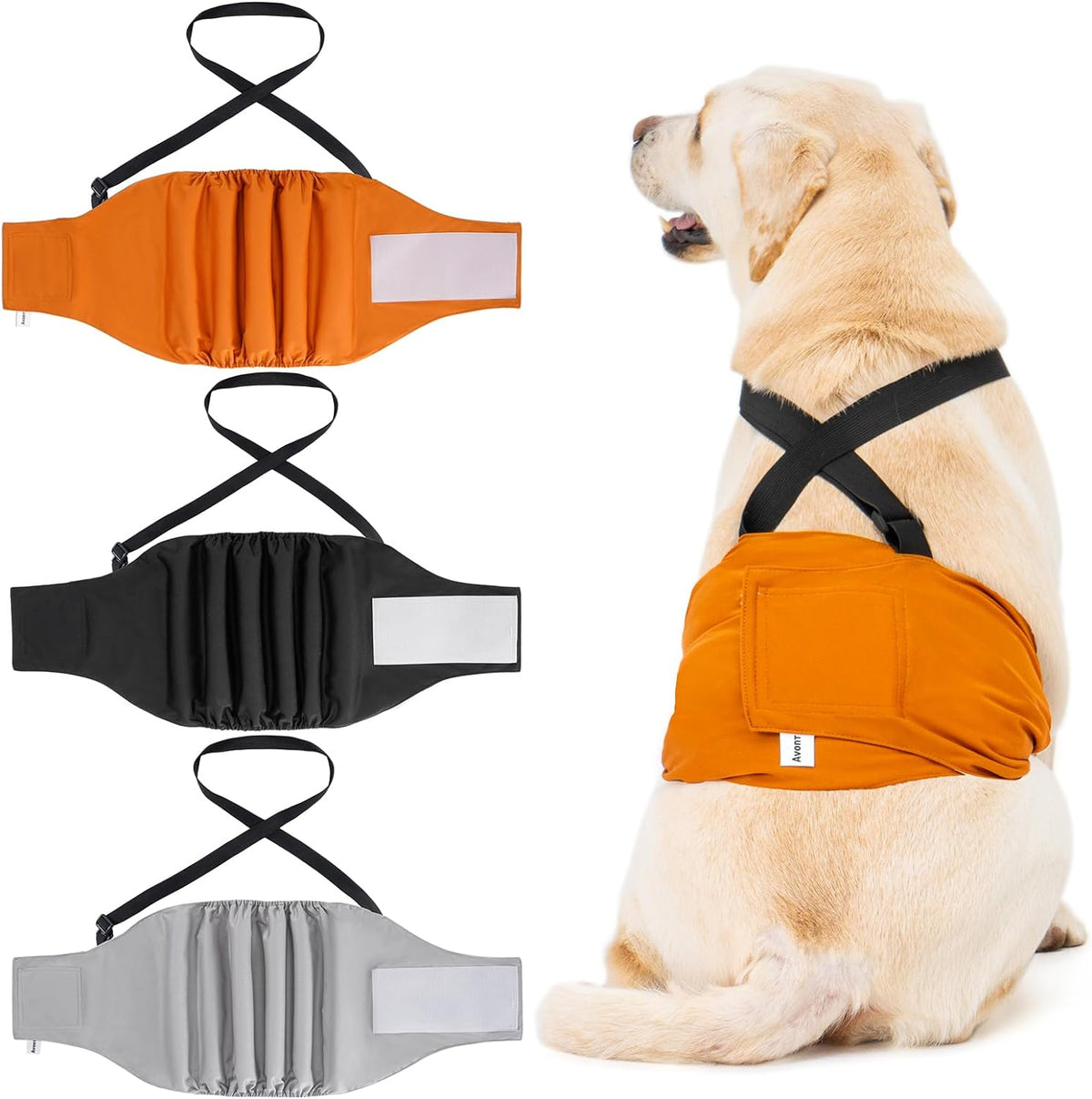 Avont 3 Pack Dog Diapers Male with Suspenders - Black/Grey/Brown / XL / 3