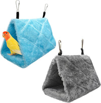2Pcs Bird Tent Plush Hammock Hanging Warm Hut Nest for Cage - Blue&Gray(S)