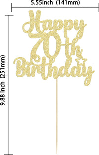 Gyufise 1Pc Happy 80th Birthday Cake Topper Glitter Cheers to 80 - 70th / Gold - image 2