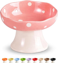Red Mushroom Cat Bowl, Elevated Ceramic Bowl for Cats – Essentials for Cats - Pink