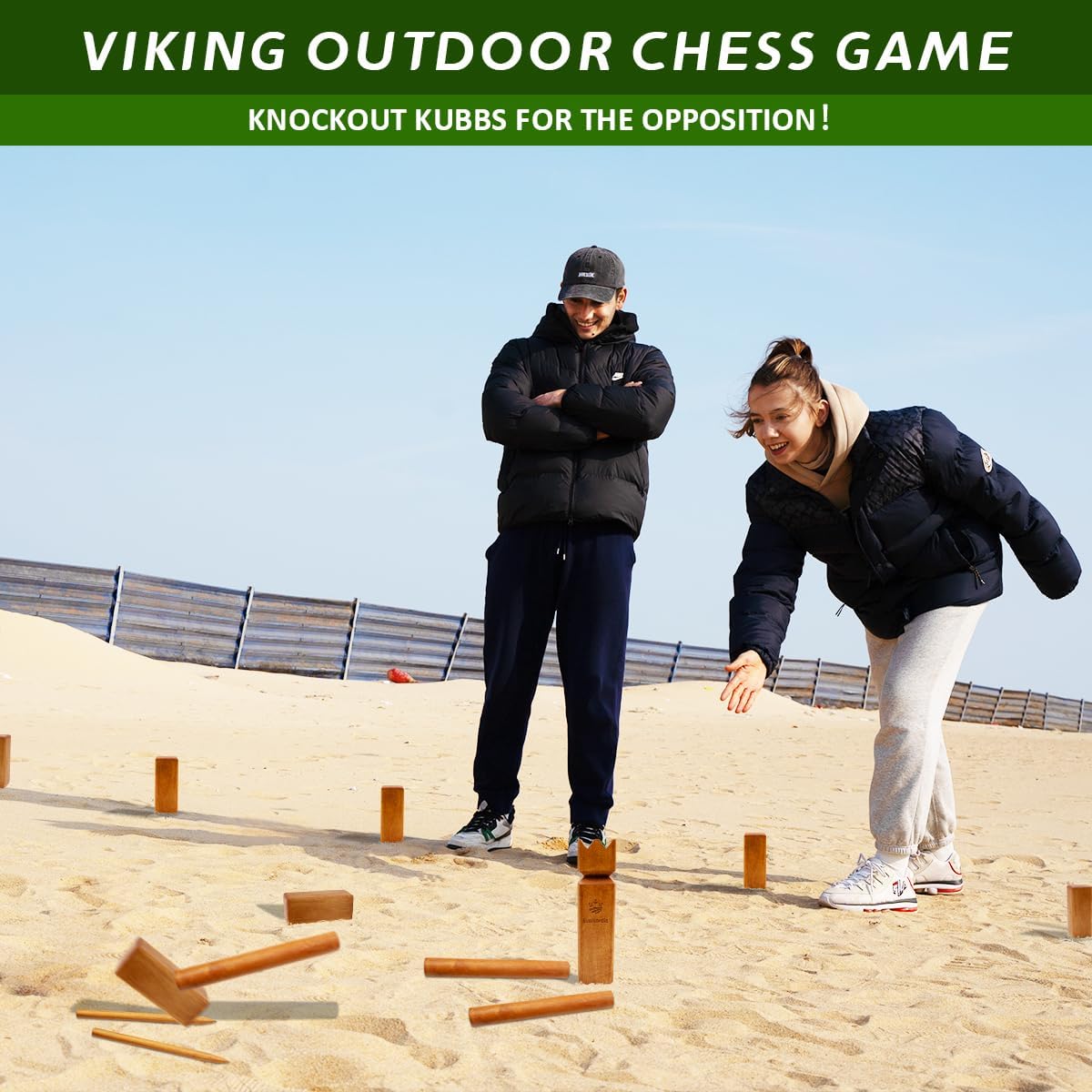 SunNordic rubber wood Kubb yard game set with king, blocks, batons and canvas carry bag - view 16