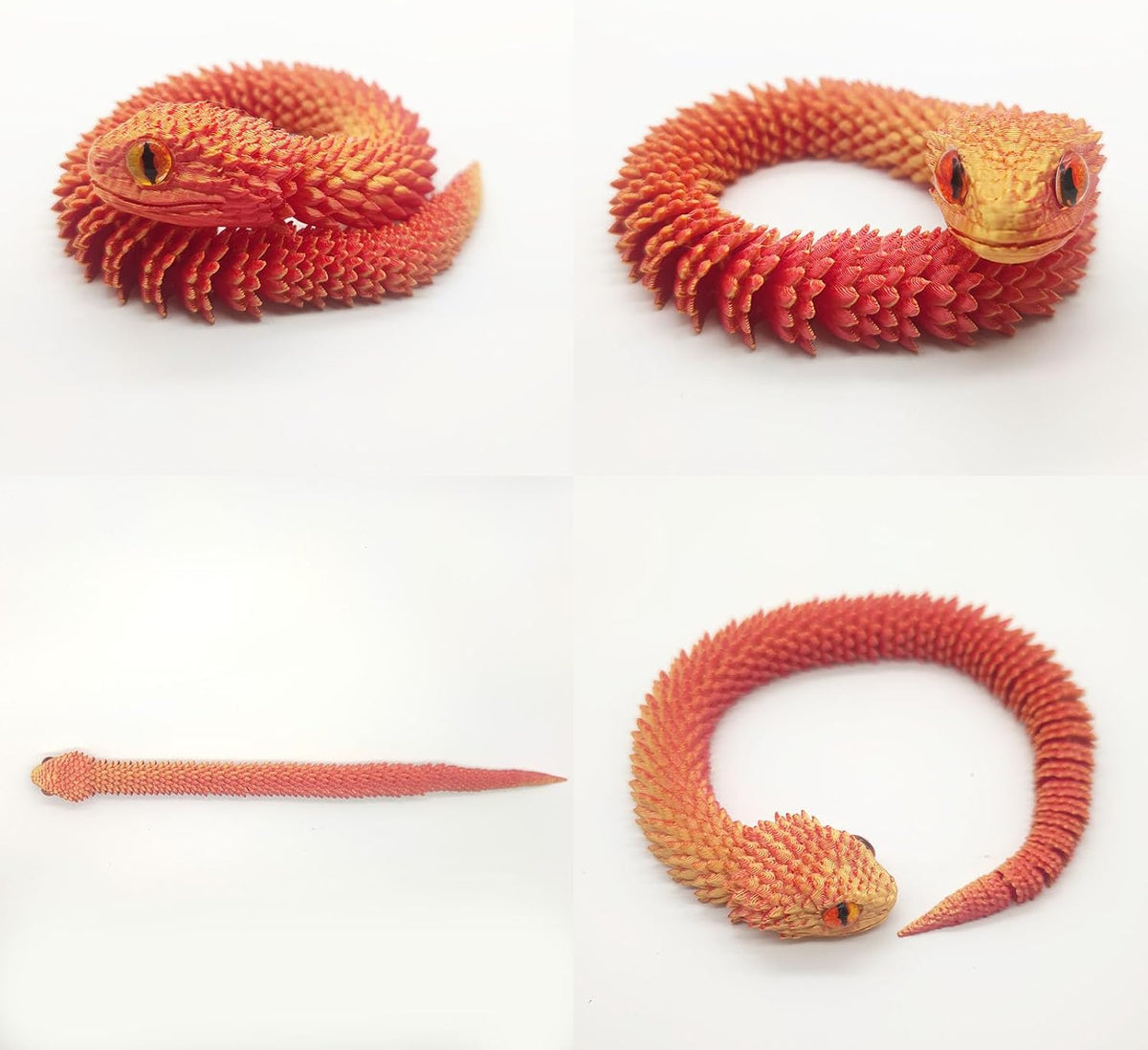 24in 3D Printed Snake Toys, Flexible 3D Printed Animal - Red Gold / 12in - image 4