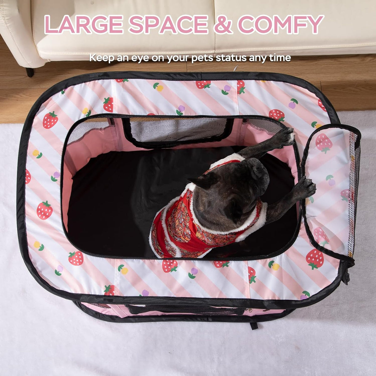 Foldable Pet Cat Playpen, Indoor Cat cage Crates S - Pink / Medium（31.5"L x 23.6"W x 21.7"H） - image 4