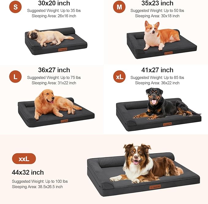 Chew Proof Dog Bed, 3" Memory Foam Dog Bed for Medium and Large Dogs, Removable and Washable Microsuede Cover, Waterproof Liner, Nonskid Bottom, 36x27 Inches L Dark Grey