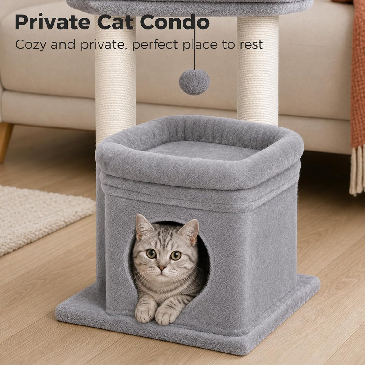 PEQULTI Small Cat Tree Tower for Indoor Cats - Grey / M(15.7"L x 15.7"W x 26.7"H) - image 4