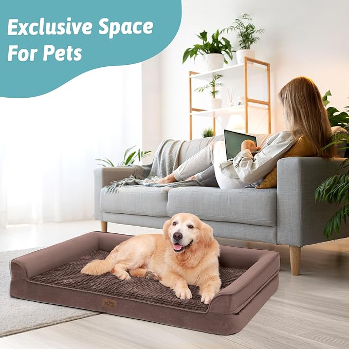Orthopedic Dog Beds for Medium Size Dog, Pet Couch for Dog Cat, Supportive Foam Bolster Sofa with Waterproof Lining Cover, Anti-Slip, Comfort, Washable, 30x20x7.5 in, U Shape, Brown