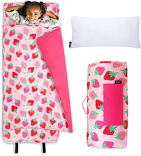 Wildkin Kids Original Nap Mat, Cozy Kids Sleep Mat with Pillow - Strawberry