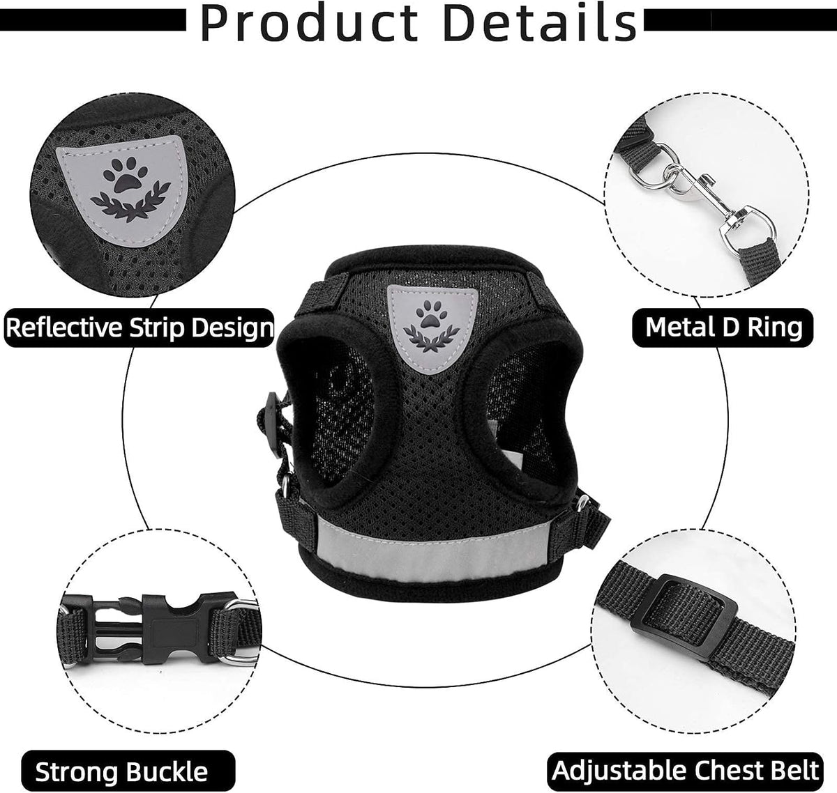Cat Vest Harness and Leash Set - Black / X-Small (Chest: 8"-9") - image 4