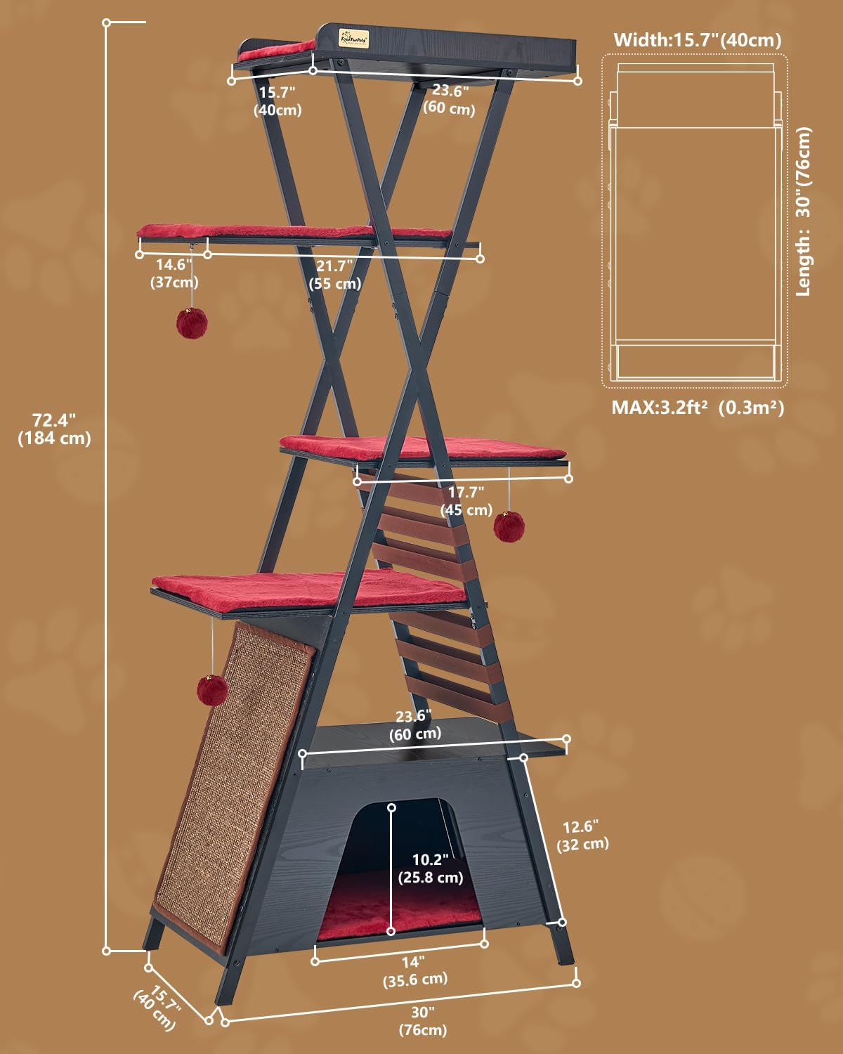 72.4" Modern Cat Tree for Indoor Cats, Multi-Level Cat Condo – Essentials for Cats - Black - image 4