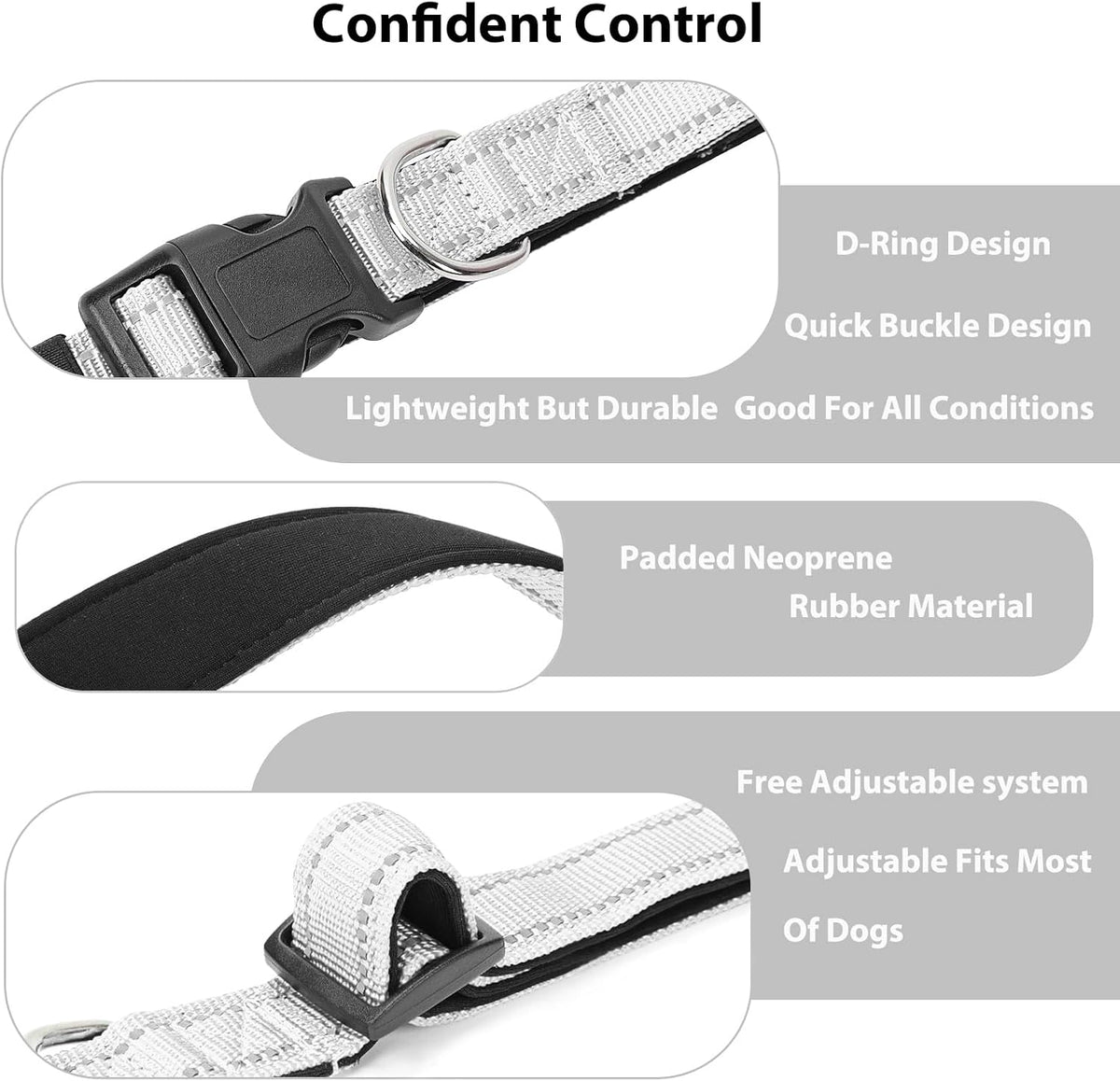 Reflective Dog Collar, Adjustable Nylon for Medium Dogs - Silver / S:width 5/8"neck 10.5-16" - image 4