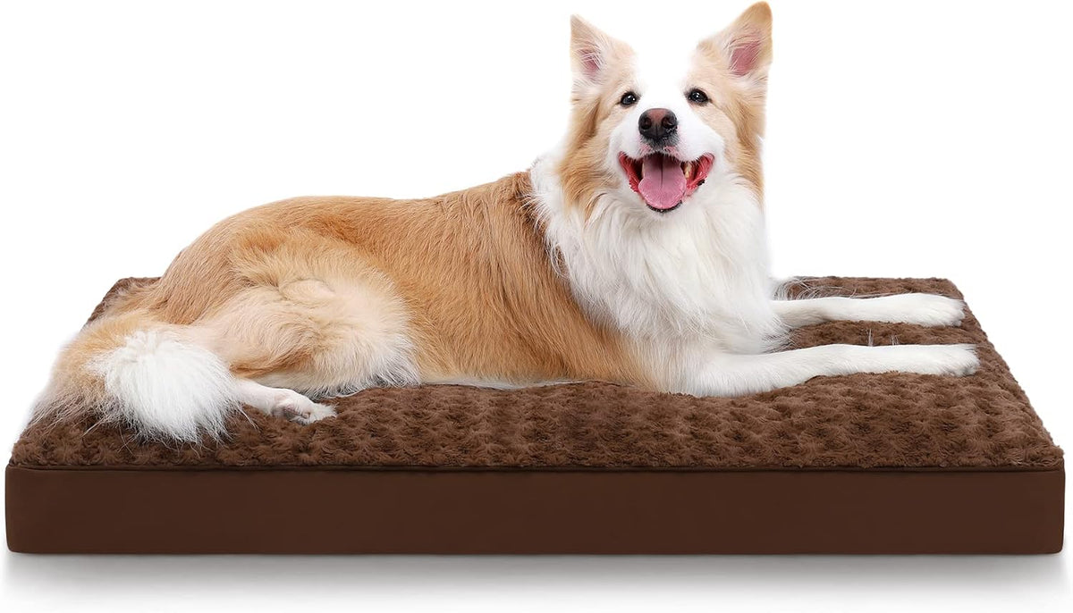 KSIIA Washable Dog Bed for Crate Waterproof for Medium Dogs - Brown / 35.0"L x 22.0"W x 3.0"Th