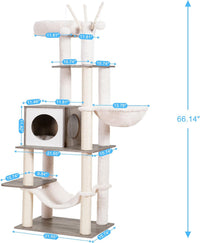 Hey-brother Wooden Cat Tree Tower with Rattan Condo - 21.7"×15.7"×66.1" / Rustic Gray - image 3