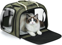 Pecute Cat Carrier, Double Bubble Pet Carrier for Cat Small Dogs - 18"L x 13.5"W x 14"H / Dark Green