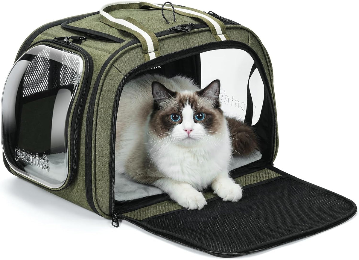 Pecute Cat Carrier, Double Bubble Pet Carrier for Cat Small Dogs - 18"L x 13.5"W x 14"H / Dark Green