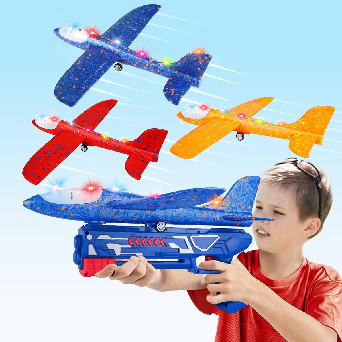Aiencsai Airplane Launcher Toy - Red&orange&blue