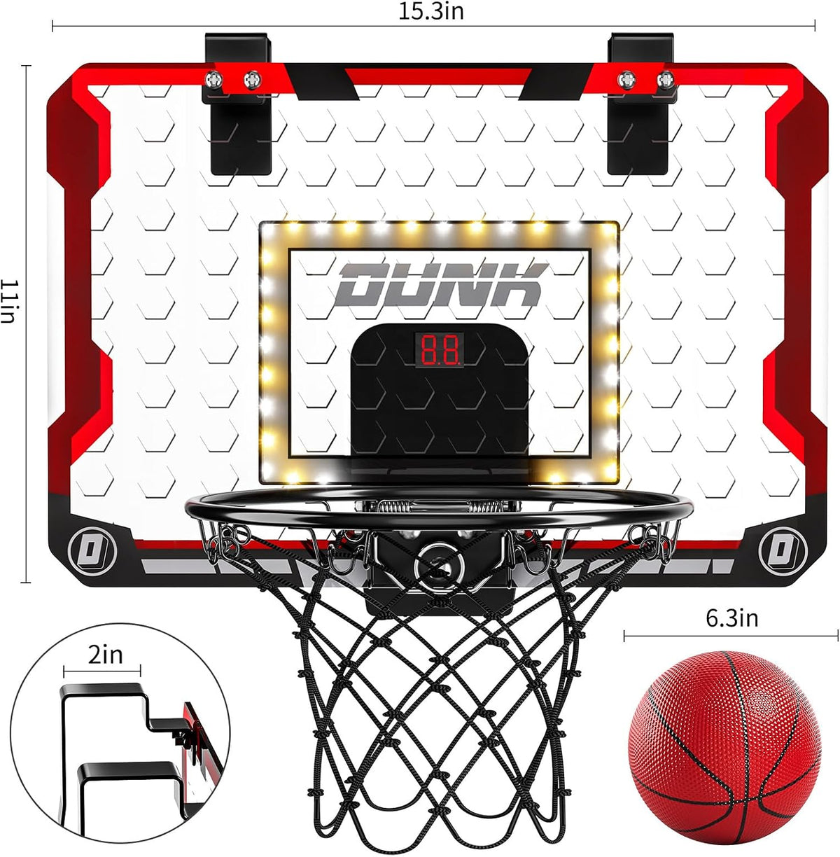 TEMI Indoor Basketball Hoop for Kids, Door Room Basketball Hoop - LED & Scoreboard & 4 Balls - image 2