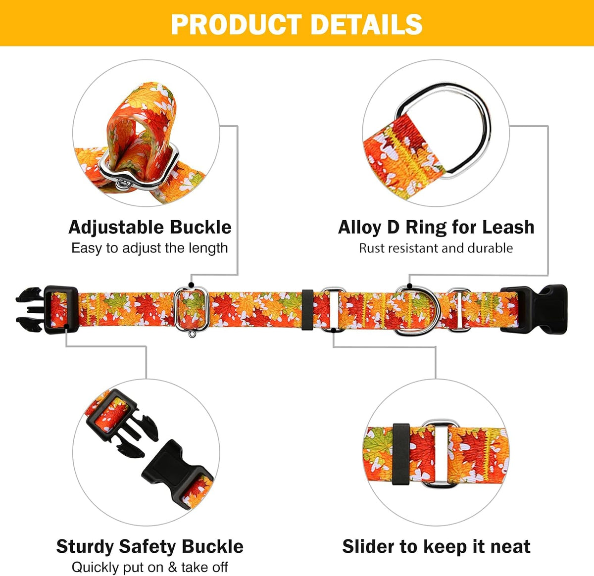 Martingale Dog Collar with Buckle - Orange Leaves / Small - image 4