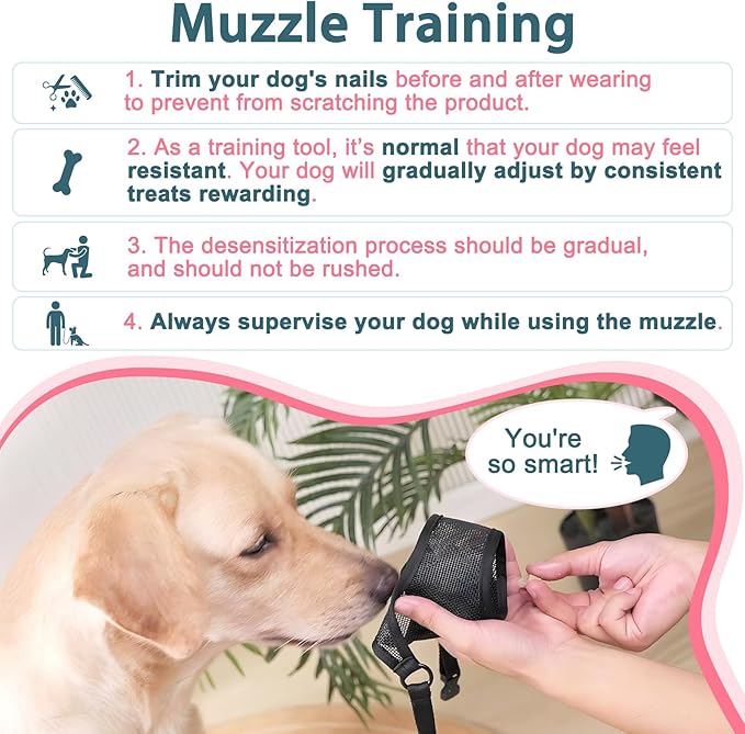 LUCKYPAW Dog Muzzle, Mesh Muzzle for Large Medium Small Dogs, Soft Mouth Guard for Biting Chewing, Breathable Mouth Guard with Adjustable Strap for Training(Hot Pink, XL(Snout:11"-12.25"))