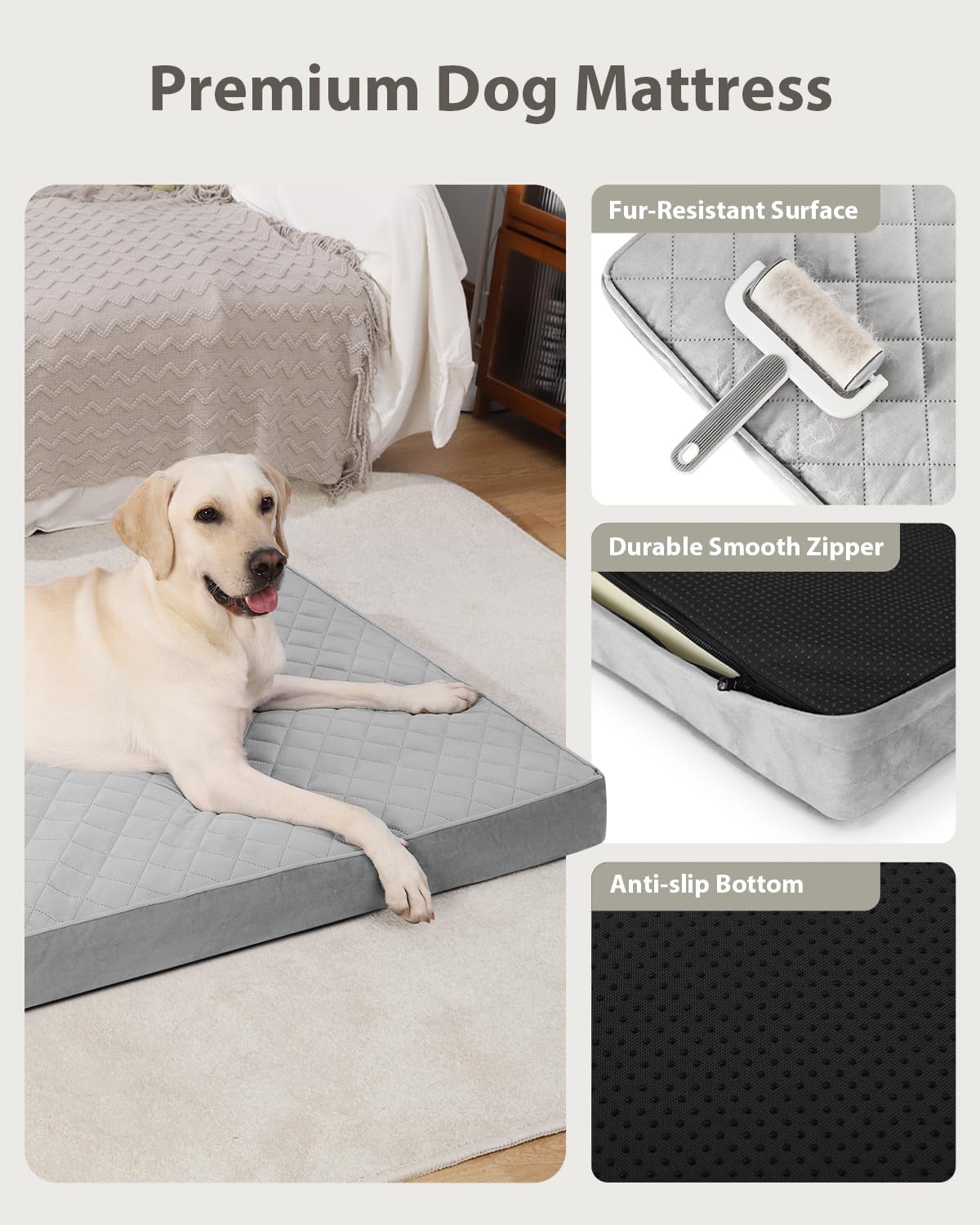 Orthopedic XL Dog Beds Large Sized with Washable Cover, 41x27 - 41.0"L x 27.0"W x 3.5"Th / Light Gray - image 2