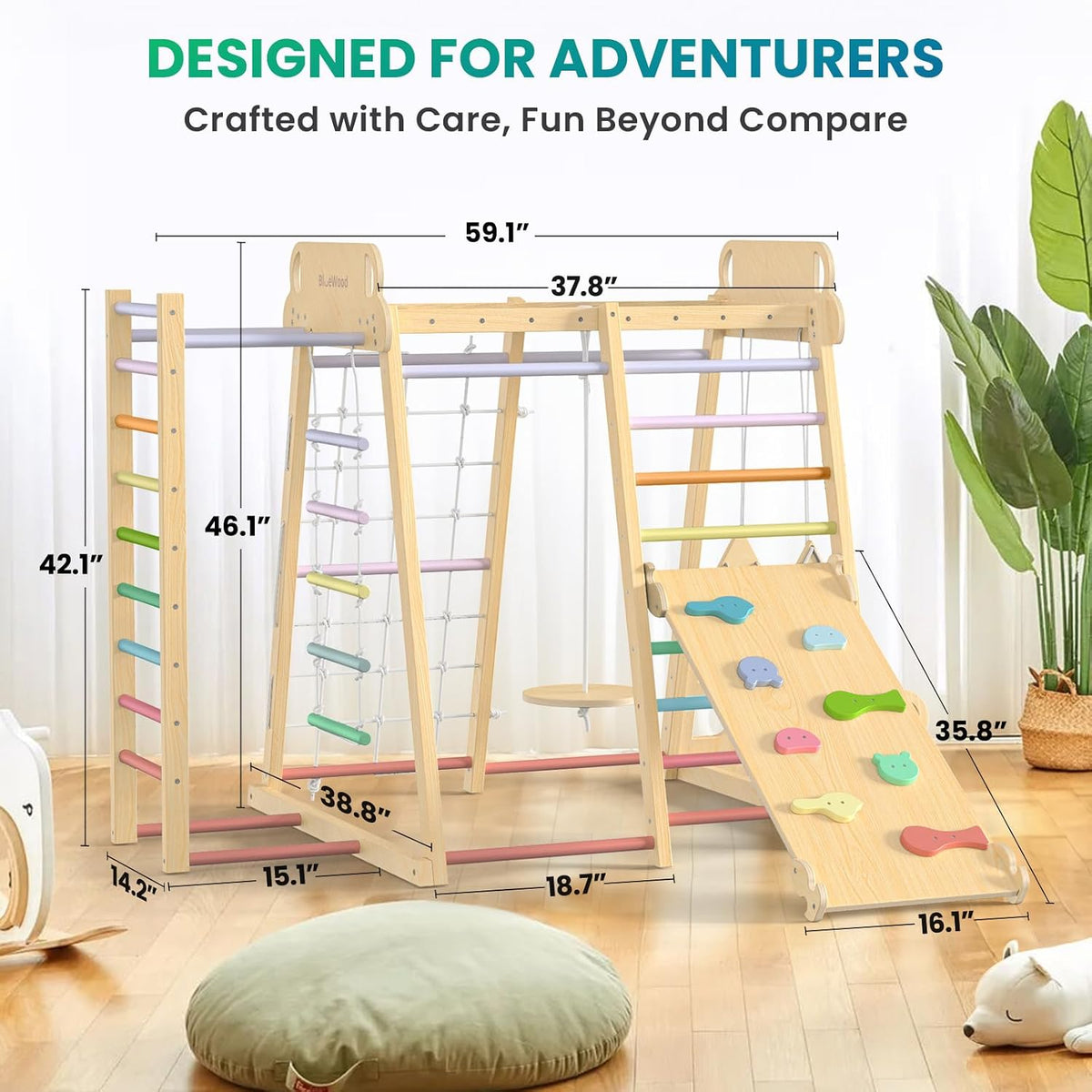 BlueWood Upgraded Indoor Jungle Gym 9-in-1 Playground Kids Climbing - Colorful / 9-in-1 - image 2