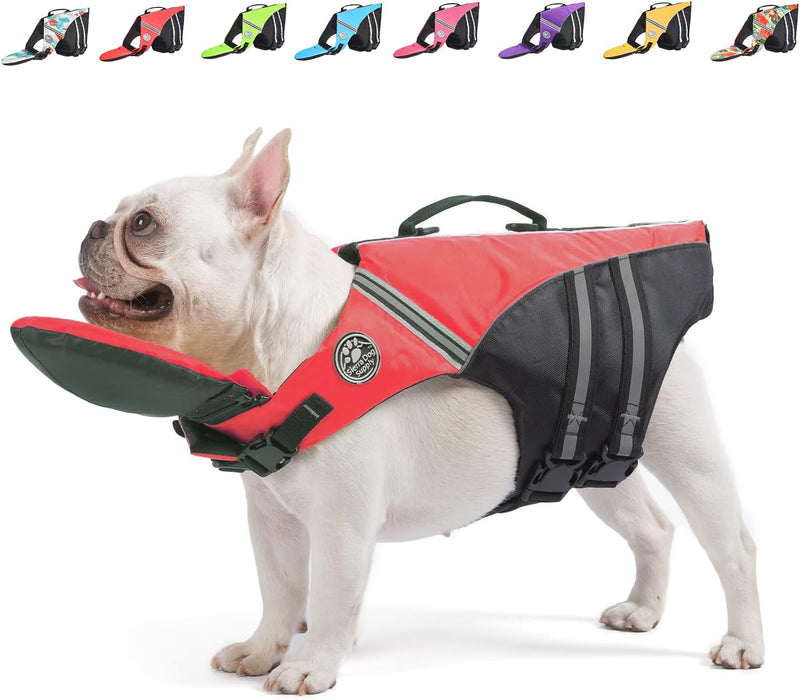 Mklhgty Dog Life Jacket, Reflective Dog Life Vest with Removable Neck Float High Buoyancy - red / S(Chest Girth: 17"-25")
