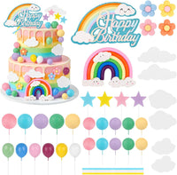 Hooqict 28Pcs Soccer Cake Decorations Set with Mini Balls - Rainbow