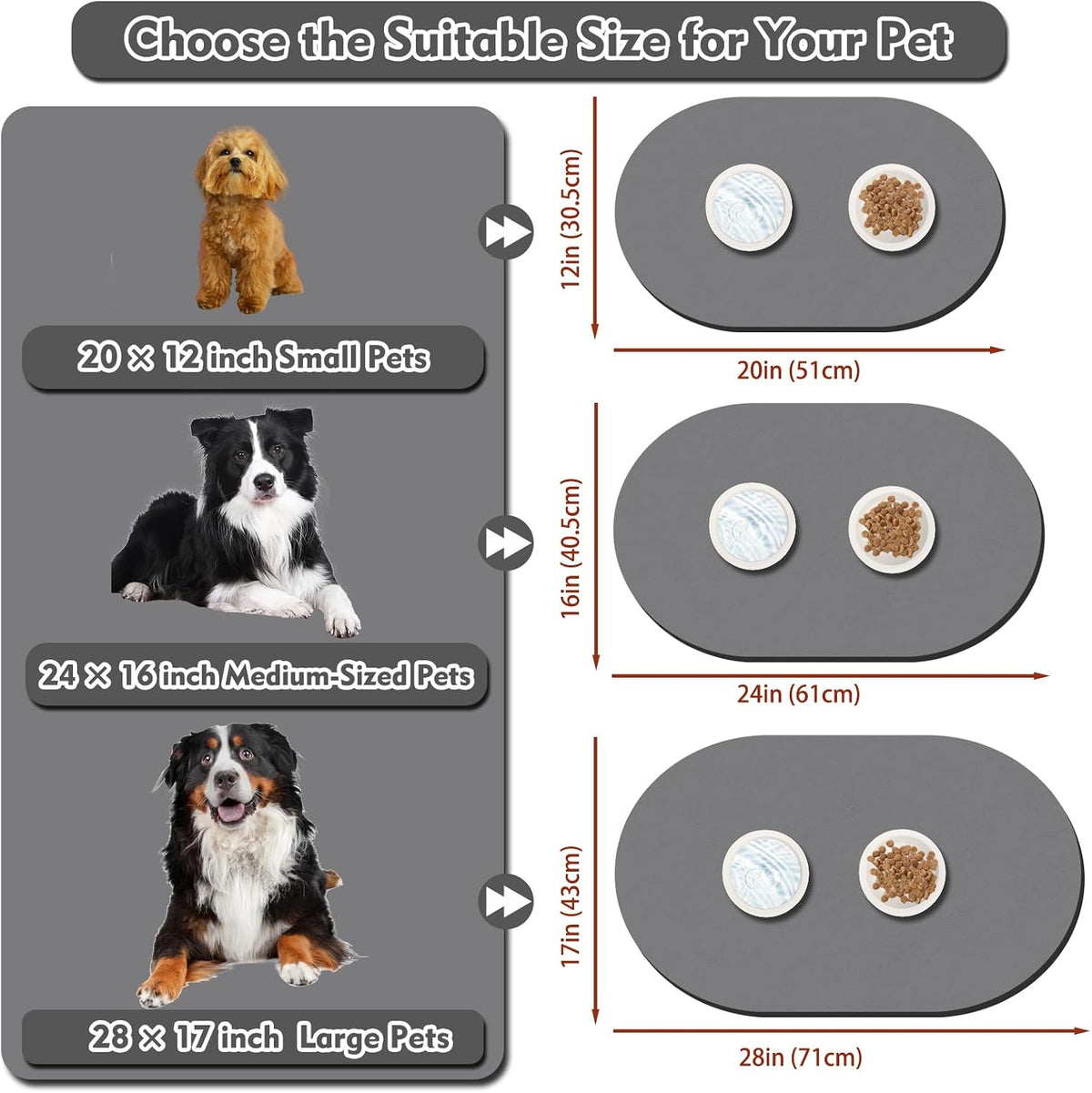 Cat Food Mat Small, 20''x12'' Absorbent Cat Feeding Mat - 24''x16'' / Dark Gray - image 4