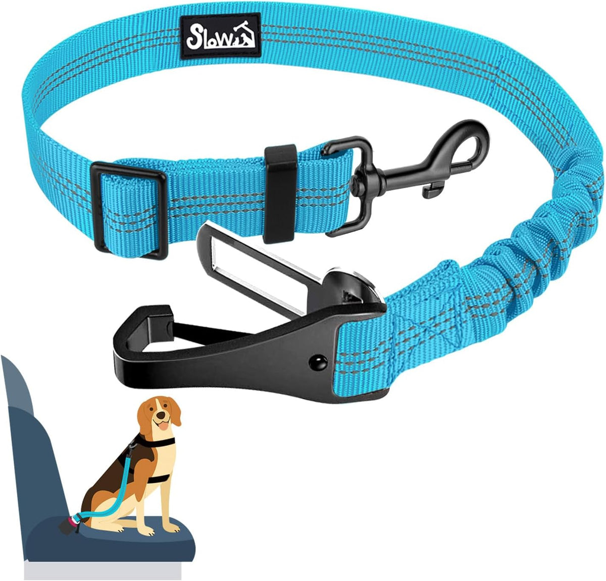 SlowTon Dog Car Seat Belt - Blue / 35.5in- 1 Pack