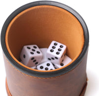 Felt Lined PU Leather Dice Cup Set with 6 Dot Dices – Fun for Kids & Family - Patterned Brown - image 2