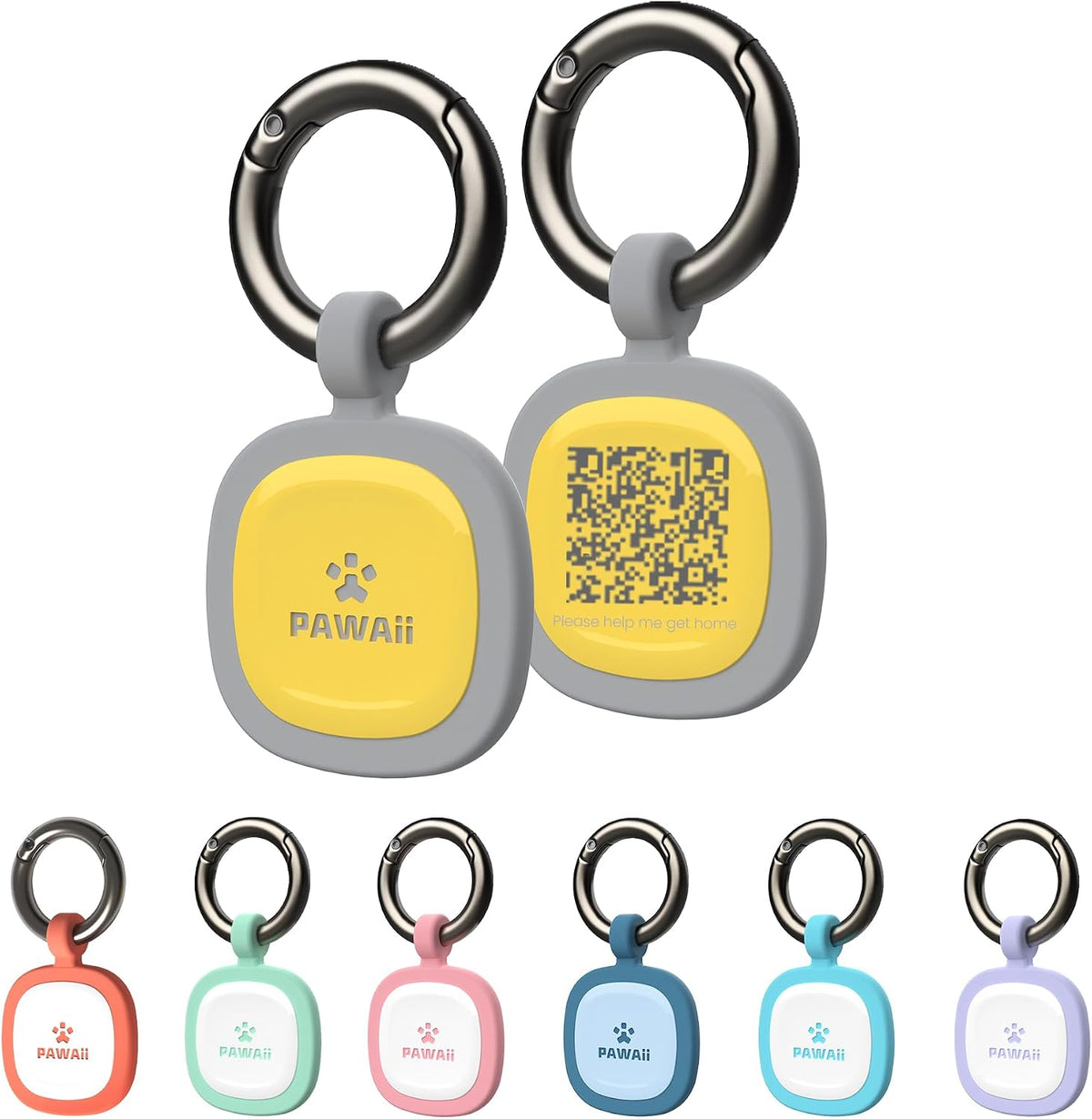 Pawaii Dog ID Tag, Silent Silicone QR Code Tag, Scan Alerts - Yellow