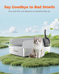 XXXL Stainless Steel Cat Litter Box 28.1''×20.5'' × 10.1” Extra Large Metal Cat Litter Box for Big, Multi Cats, Anti-Leakage & Non-Stick Metal Pan, Easy to Clean, Durable (Light Grey
