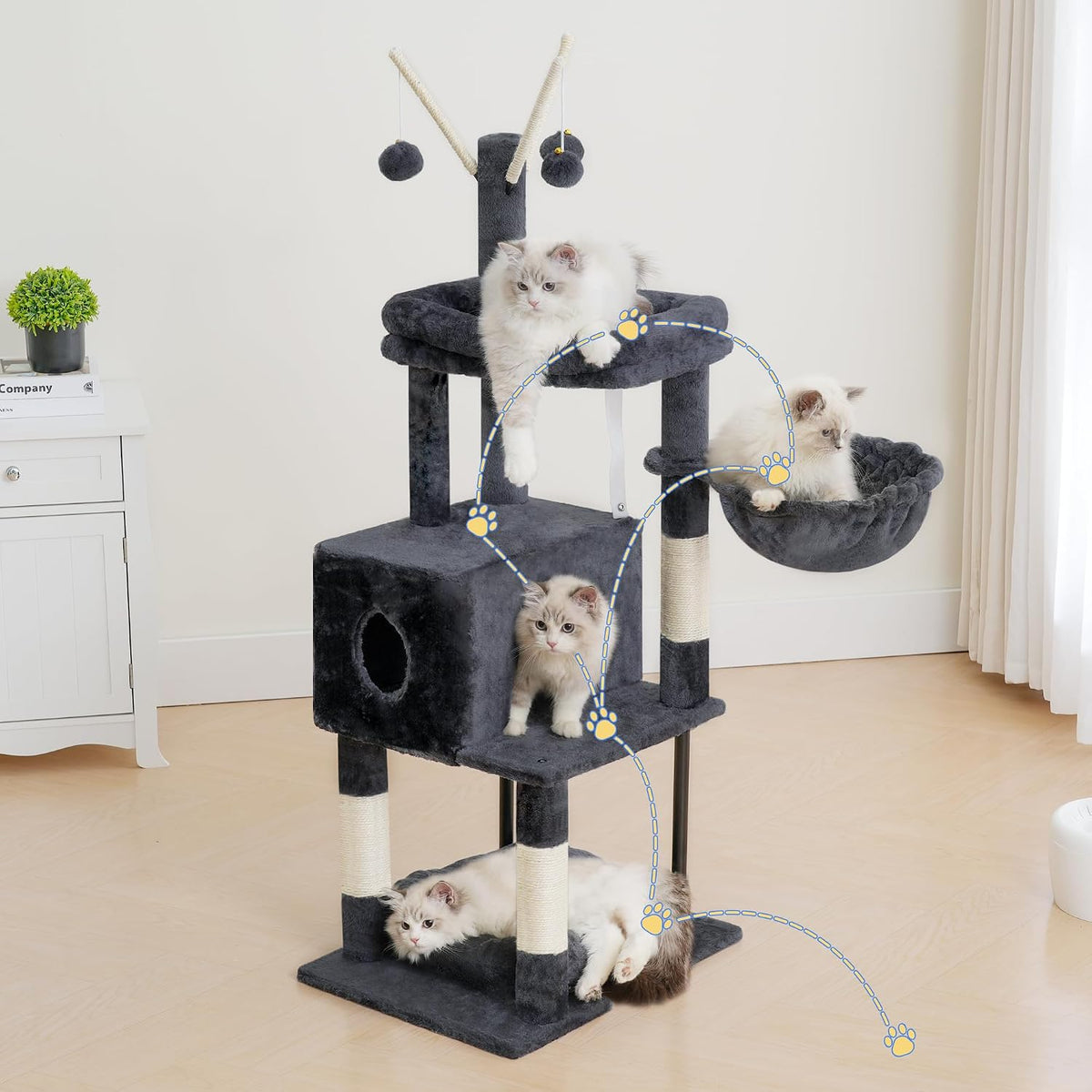 Heybly Cat Tree, 45.3" Cat Tower for Indoor Cats with Large Perch HCT202SG – Essentials for Cats - 45.3 inch / Smoky Gray - image 2
