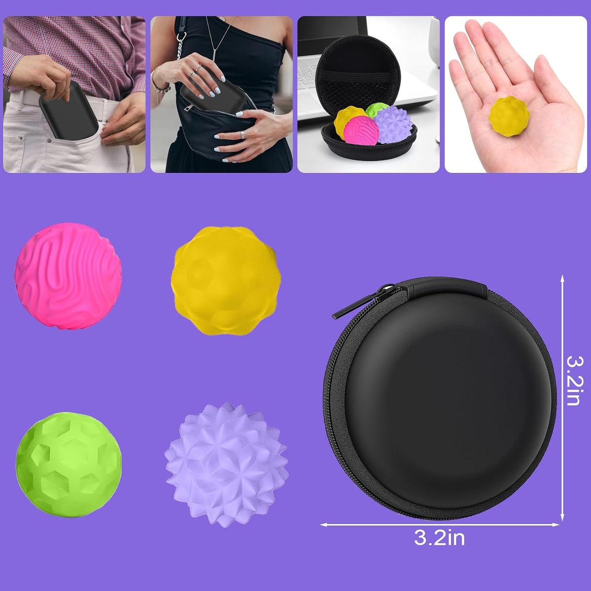 BUSOHA Silicone Magnetic Fidget Balls - Yellow+purple+green+pink / 1.2 Inch - image 2