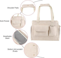 Dog Carrier Purse, Fashion Leather Pet Carrier Bag, Airline Approved Soft Sided Cat Travel Tote Bag with Pockets White