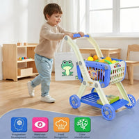 Ming You 2-in-1 Kids Shopping Cart Toy with Pretend Play Foods - Navy Blue - image 2