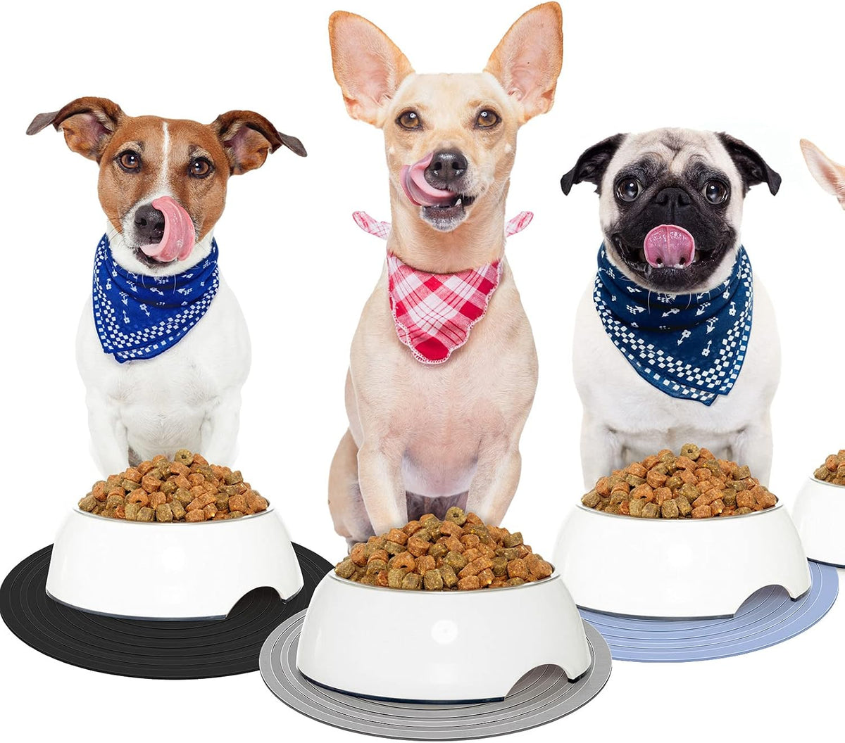 3 Pieces Silicone Pet Food Mat Feeding Mat for Dog and Cat Bowl - Blue, Gray, Black / 9.5 Inch - image 4