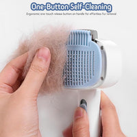 Self Cleaning Slicker Brush, 2-in-1 Cat Brush for Shedding, Skin Friendly Grooming Tool for Long & Medium-Long Hair Pets, Adjustable Bristle Length with Dematting Comb for Cats, Dogs (Blue)