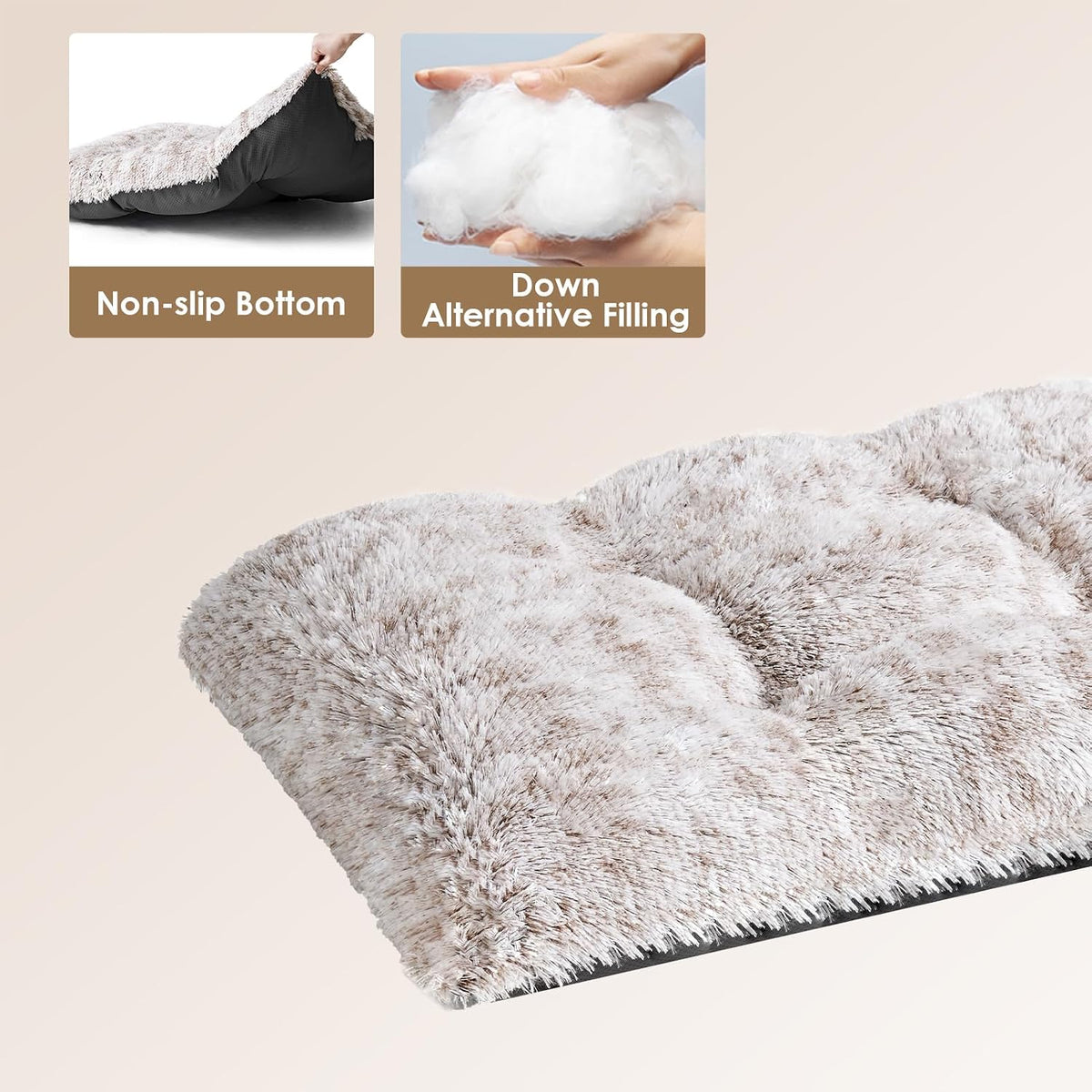 EHEYCIGA Fluffy Dog Crate Bed, Plush Extra Large Dog Pillow - Brown / 44 x 33 - image 3