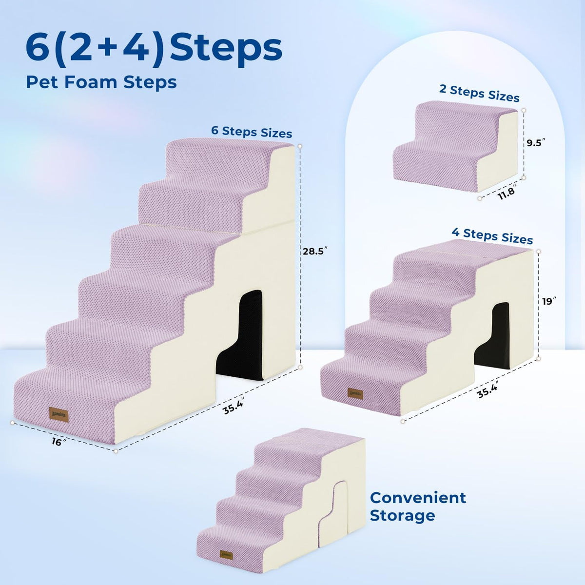 Dog Ramp for Large Dogs with Tunnel, 24" H 5 Steps for High Bed – Essentials for Dogs - 6-Steps Angled / Beige Fleece - image 2