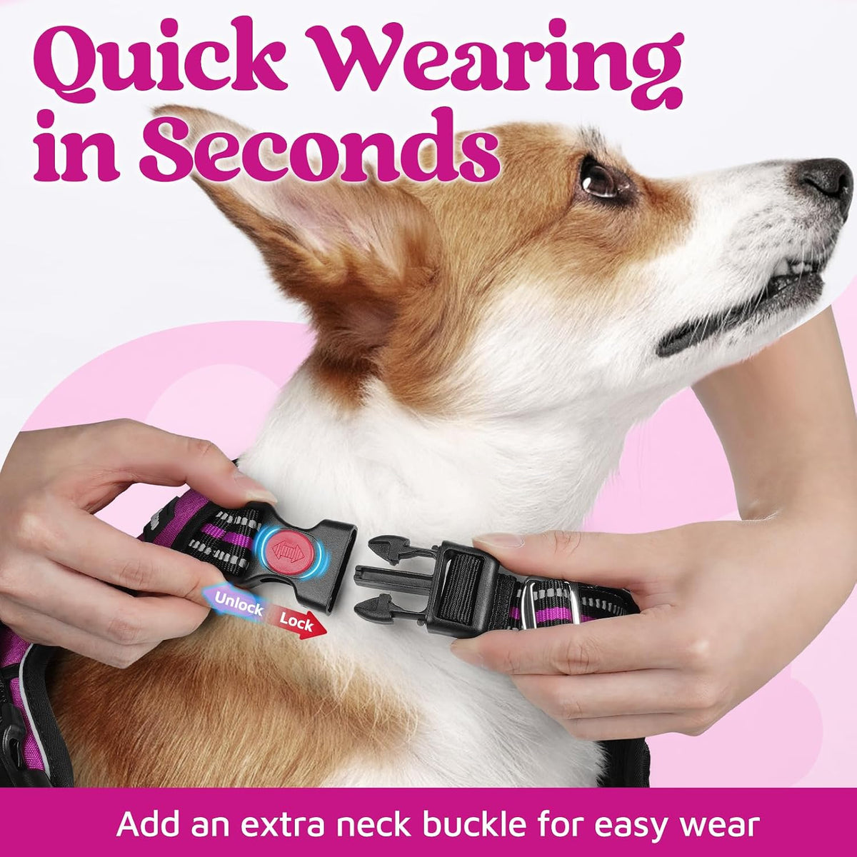 rabbitgoo Dog Harness for Large, No Pull 3 Buckles Easy On & Off – Essentials for Dogs - Purple / X-Large - image 2