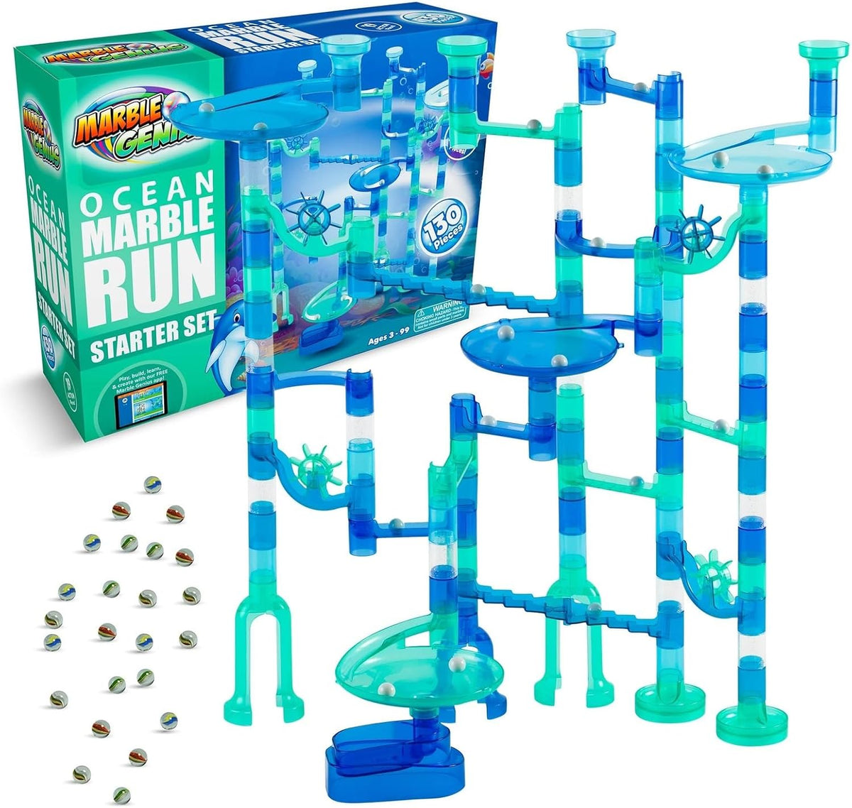 Marble Genius Marble Run Starter Set STEM Toy for Kids Ages 4-12 – Fun for Kids & Family - Ocean