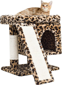SYANDLVY Gothic Cat Tree with Coffin Bed for Indoor Cats - Leopard Print