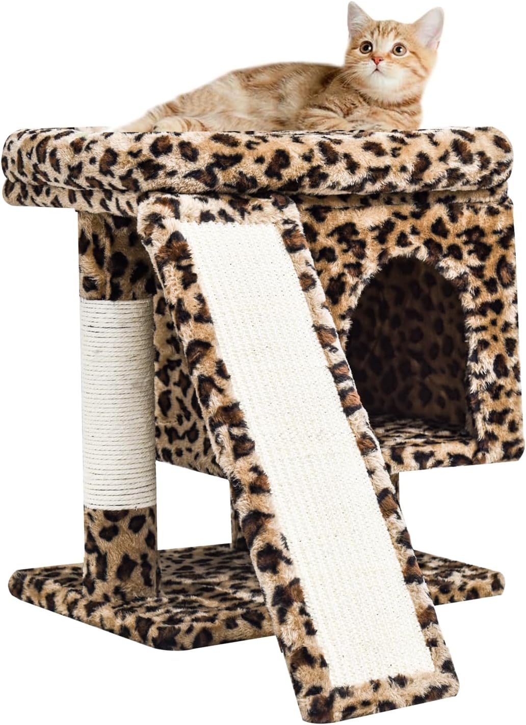SYANDLVY Gothic Cat Tree with Coffin Bed for Indoor Cats - Leopard Print