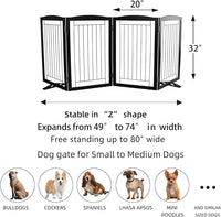 ZJSF Freestanding Dog Fence Indoor, Foldable Dog Gate for Doorways, Stairs or Hallways, Sturdy Wood Extra Wide Pet Gate with Support Feet for The House, Black, 32 "Height-4 Panels