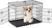 FDW Dog Crate for Medium Dogs 30 Inch Folding Metal WirePet Cage Double Door W/Divider Panel Indoor Outdoor Kennel Leak-Proof Plastic Tray,Black