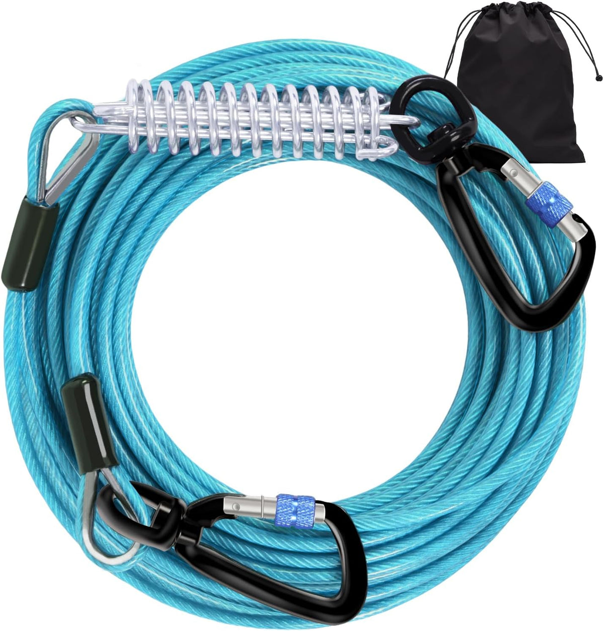 Heavy Duty Tie Out Cable for Yard, Swivel Lockable Hook & Spring - 20FT / Blue