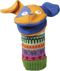Cate and Levi reclaimed wool hand puppet, handmade dog in mixed colors, 12 inches